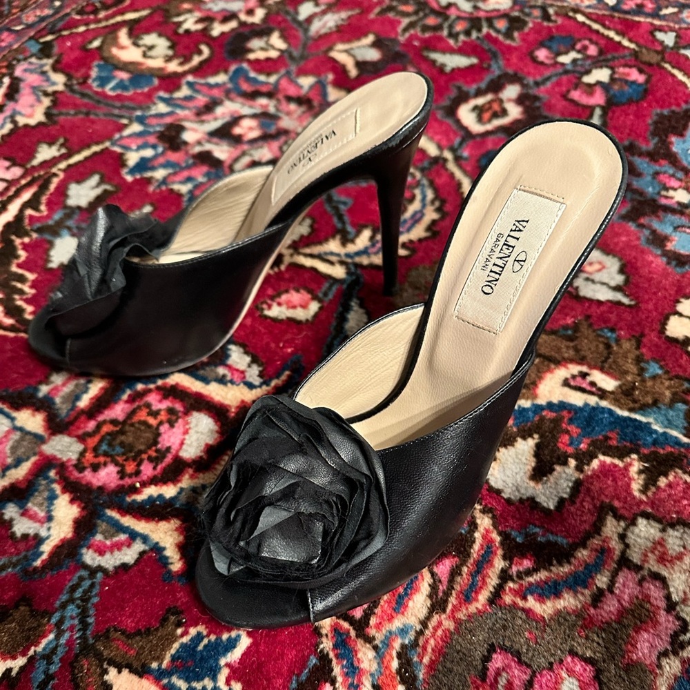 Valentino black rose mules